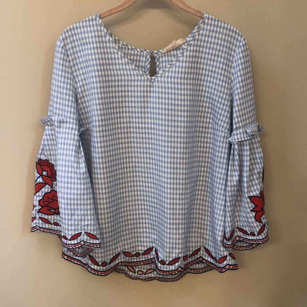 Gingham embroidered blouse